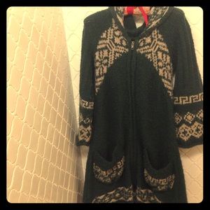 Free People dark green long hooded zip up sweater